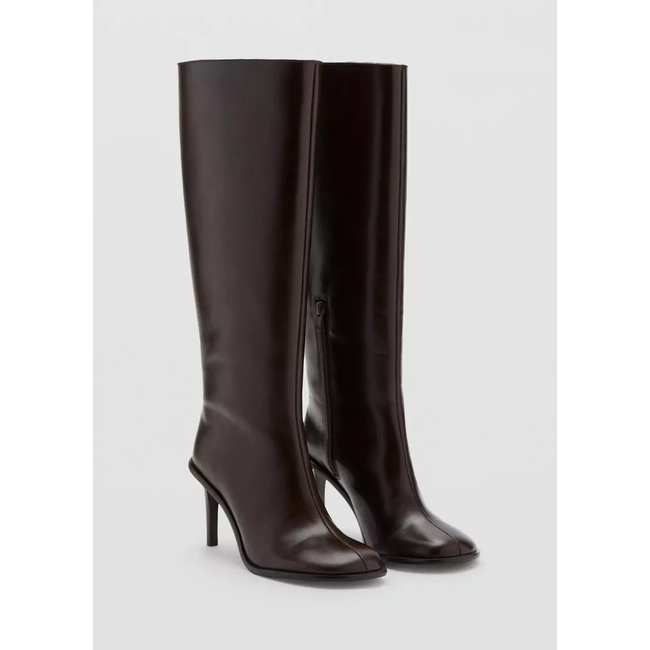Bottes hautes talon cuir chocolat <span itemprop=