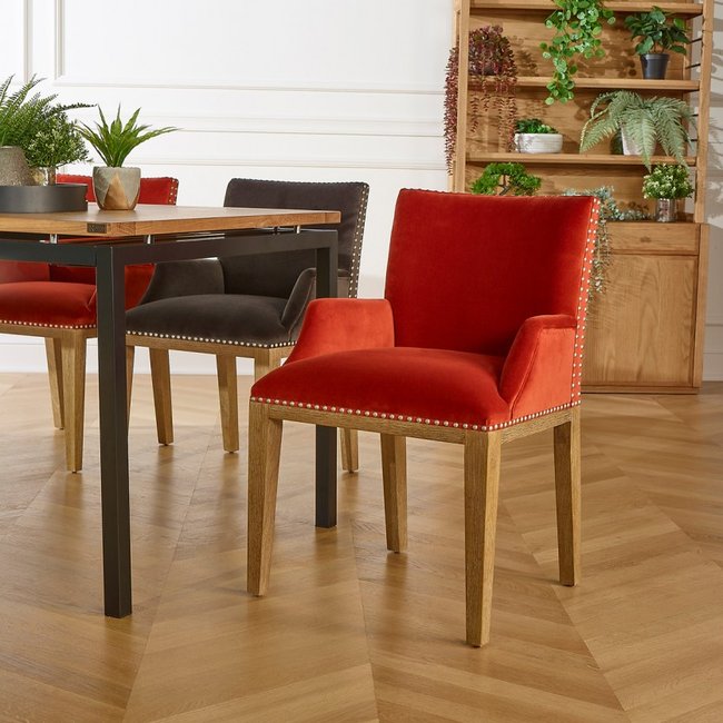 Fauteuil de table en hévéa et velours IANA - ROBIN DES BOIS