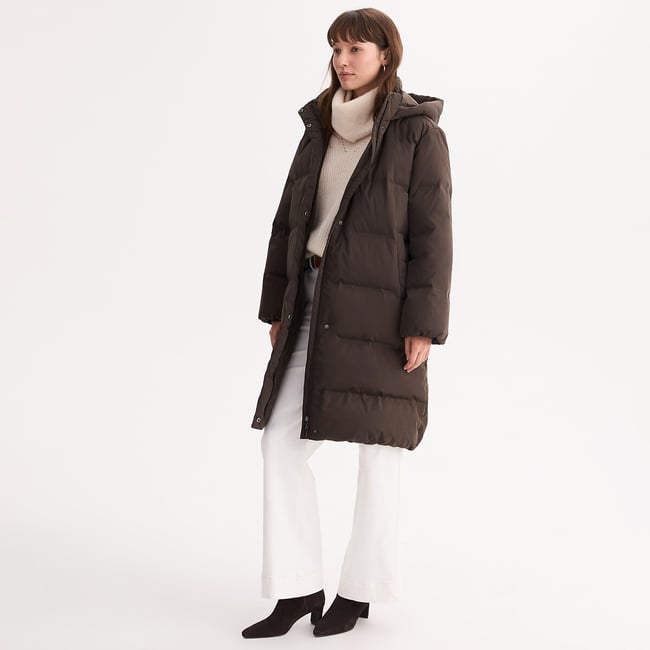 Doudoune longue matelassée, à capuche, rembourrage duvet et plumes, plein hiver - ANNE WEYBURN