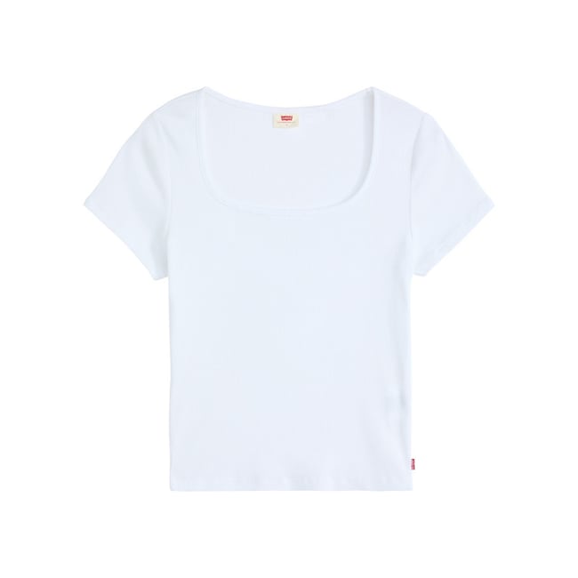 T-shirt en coton blanc uni avec une coupe droite et un col carré blanc <span itemprop=