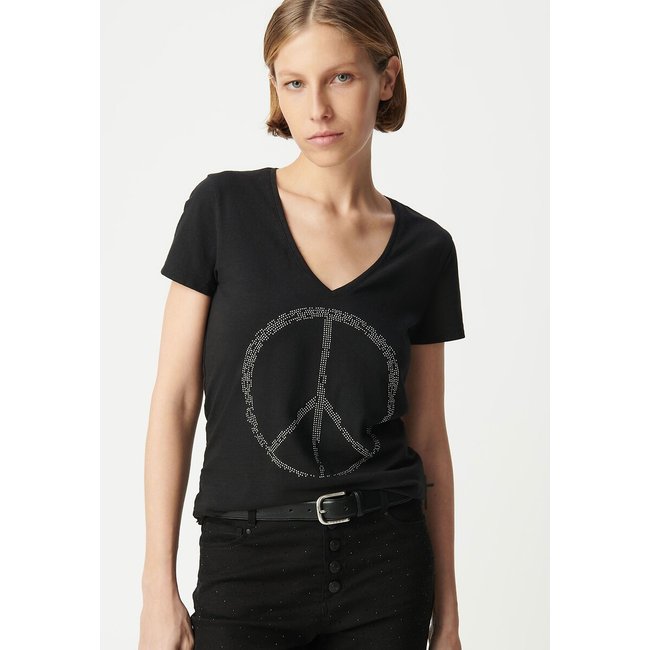 Camiseta con cuello de pico, manga corta, estampada negro <span itemprop=
