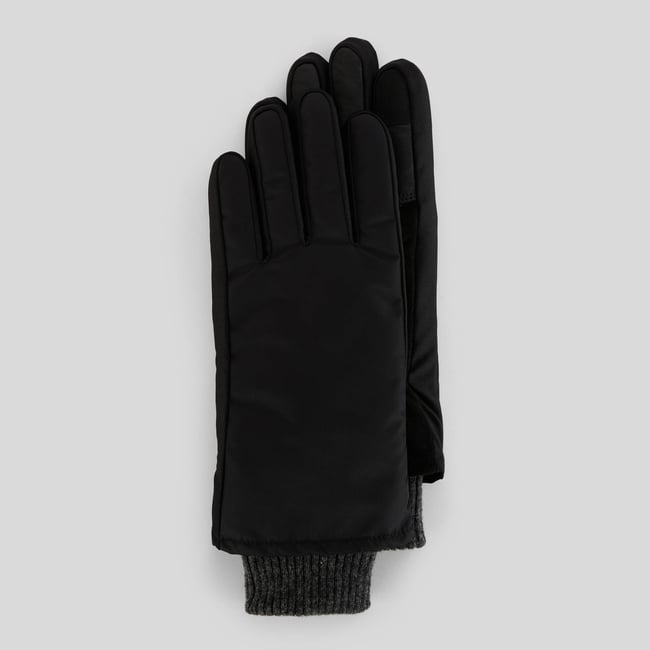 Gants bi-matière à manche élastiquée noir <span itemprop=