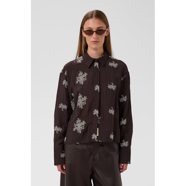 Chemise à manches longues marron ganache <span itemprop=