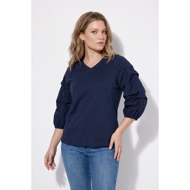 T-shirt en coton bio, plis fantaisie - ULLA POPKEN