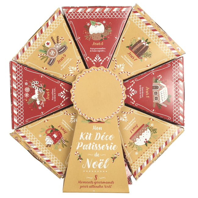 Calendrier de l'Avent Pâtisserie – Roue Déco Gâteaux de Noël 8 Compartiments Couleur rouge <span itemprop=
