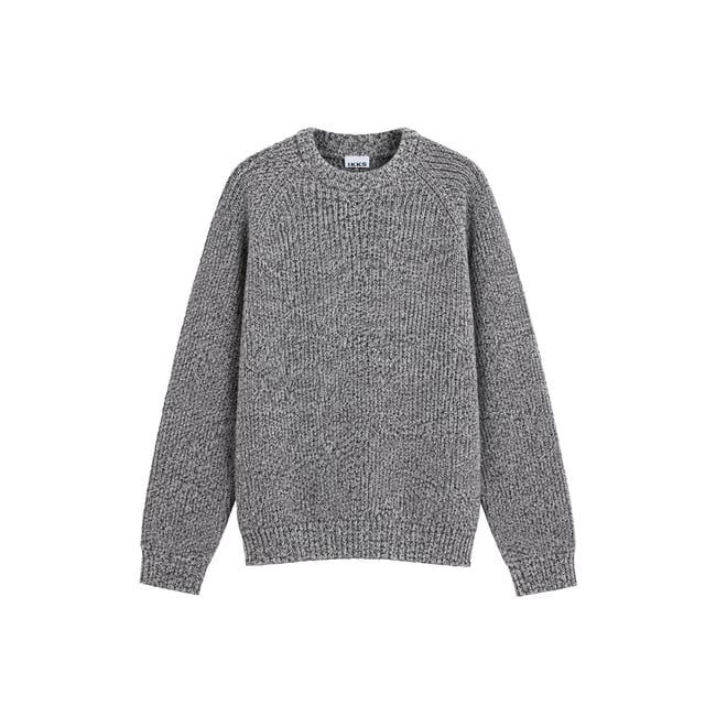 Pull col rond tricot mouliné gris souris <span itemprop=