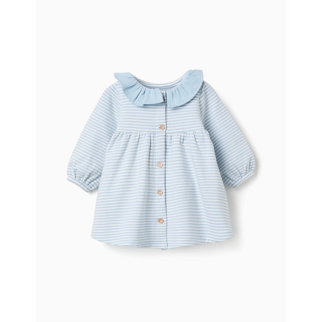 Robe à manches longues en coton peigné à rayures bleu clair <span itemprop=