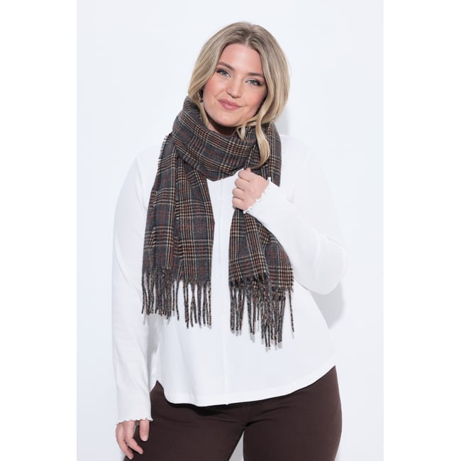 Foulard à carreaux et franges gris noir <span itemprop=