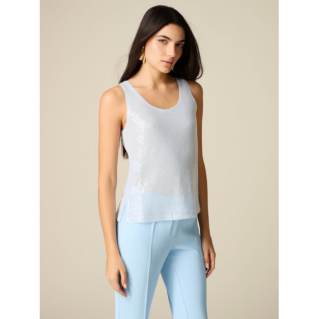 Top à paillettes light - blue <span itemprop=