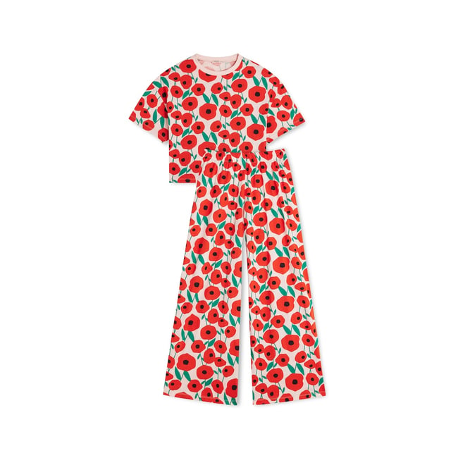 Pyjama Long Coton Bio coquelicot rose <span itemprop=