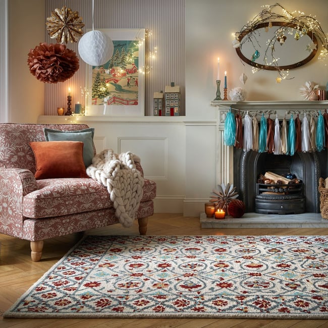 Tapis en laine IRIS Bleu et Rouge Couleur multicolore <span itemprop=