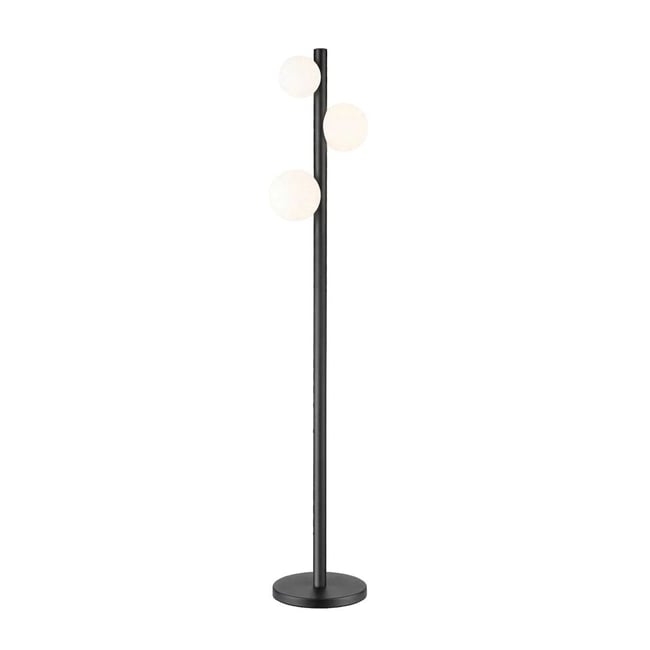 Lampadaire, métal et verre opalin, ANTARES Couleur noir <span itemprop=