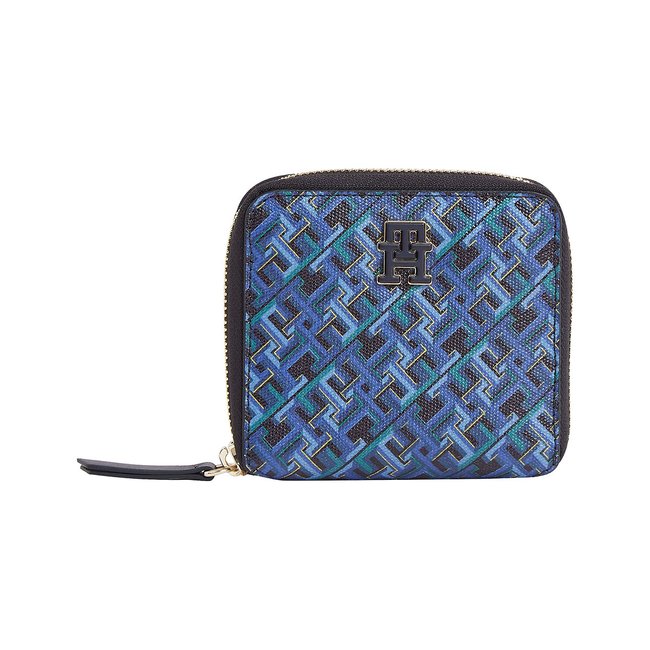 Geldbörse mit Reissverschluss, Monogramm-Print allover blau <span itemprop=