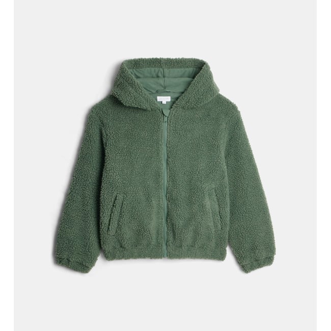 Veste tonio capuche effet sherpa vert <span itemprop=