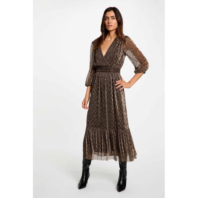 Robe longue plissée couleur bronze <span itemprop=
