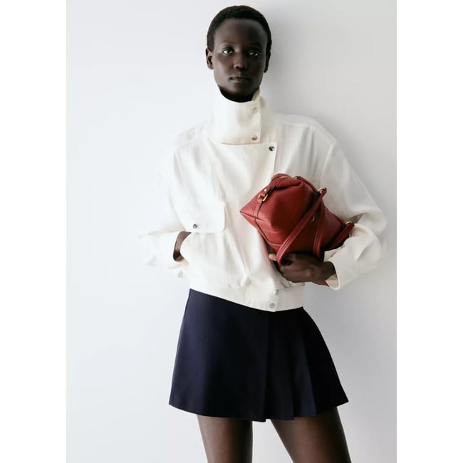 Jupe short fines rayures bleu marine <span itemprop=