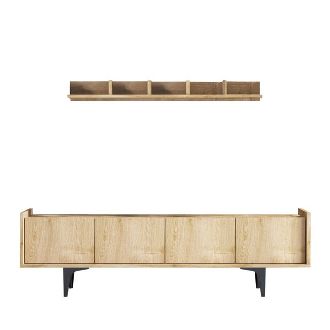 Meuble TV 4 portes en bois et métal L150cm- CLEO Couleur bois clair <span itemprop=