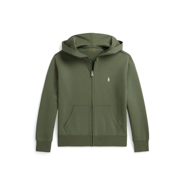 Sweat zippé à capuche en molleton kaki <span itemprop=