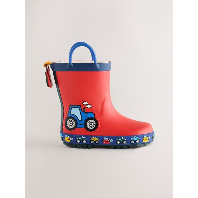 Bottes en caoutchouc à poignée et doublure transport rouge <span itemprop=