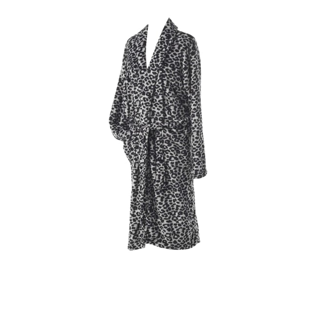 Peignoir col chale Leopard gris gris <span itemprop=