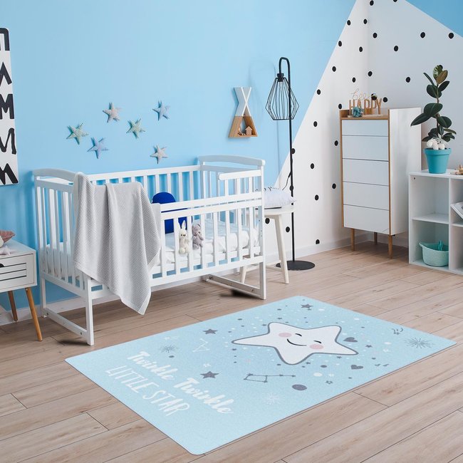 Tapis enfant Lavable 30° TWINKLE Couleur bleu, écru <span itemprop=