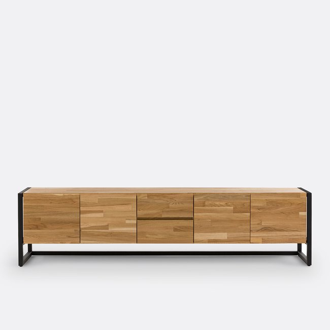 Hiba 200cm Solid Oak & Metal HiFi TV Cabinet, oak, LA REDOUTE INTERIEURS