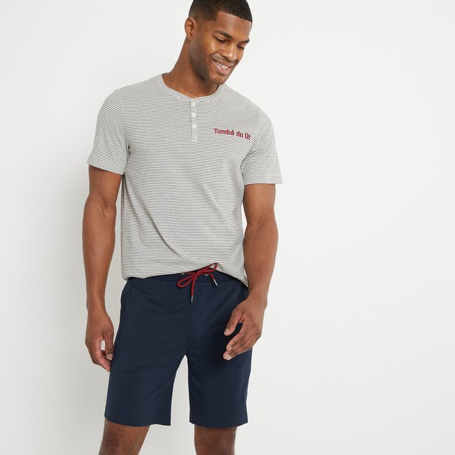Short Sleeve Short Pyjamas, navy with ecru stripes, LA REDOUTE COLLECTIONS