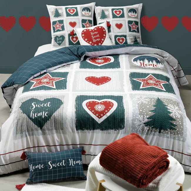 Parure de lit en 100% coton à motifs avec housse de couette + taie d’oreiller gris <span itemprop=