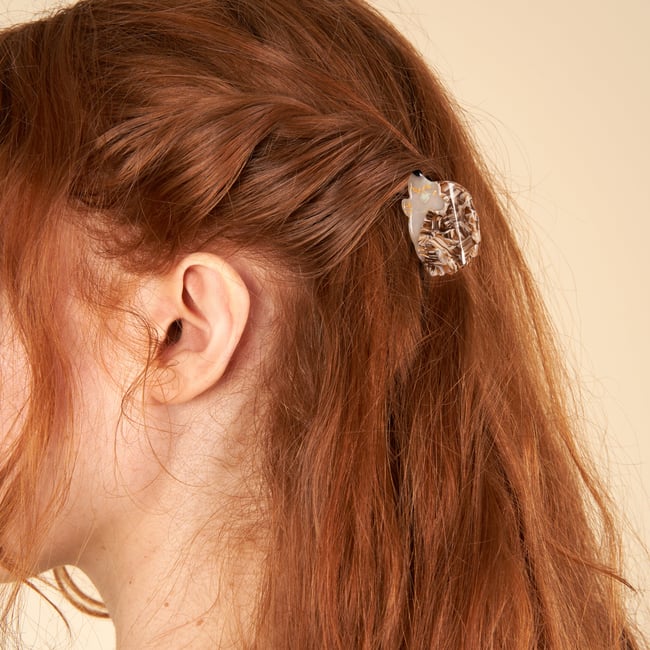 Mini pince à cheveux HÉRISSON marron et beige <span itemprop=