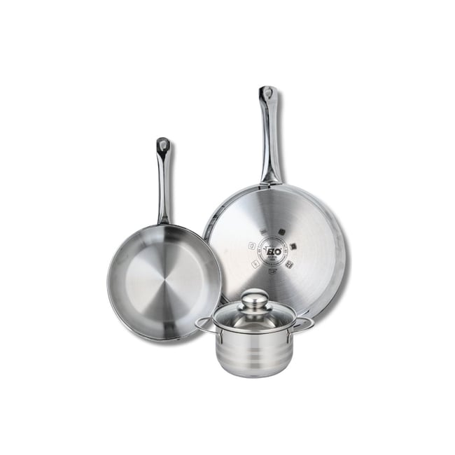 Batterie 2 poêles 24/28cm + 1 faitout 14cm PROFI BRILLANT gris <span itemprop=
