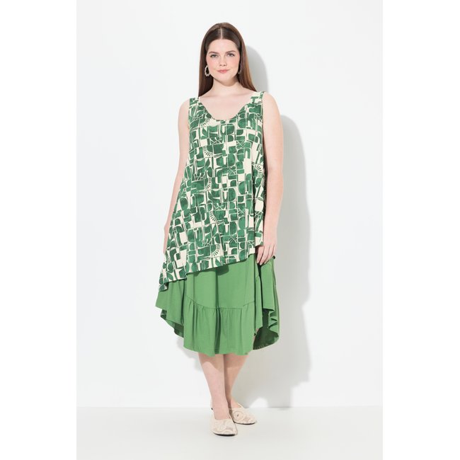 Robe midi, coupe A-ligne, encolure en V vert mousse <span itemprop=
