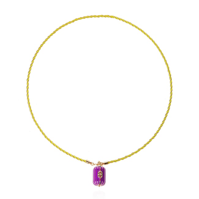 Collier sautoir en cordon avec charm central FELICE violet <span itemprop=