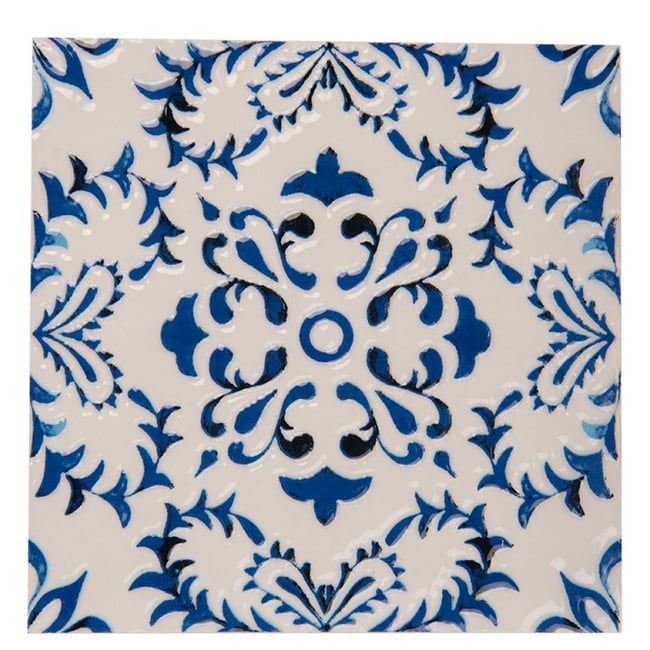 Dessous de plat en céramique bleu et blanc 15x15cm Couleur bleu & blanc <span itemprop=
