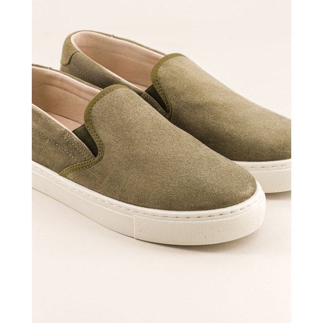 Basket slip-on mixte cuir suède kaki ELLIS kaki <span itemprop=