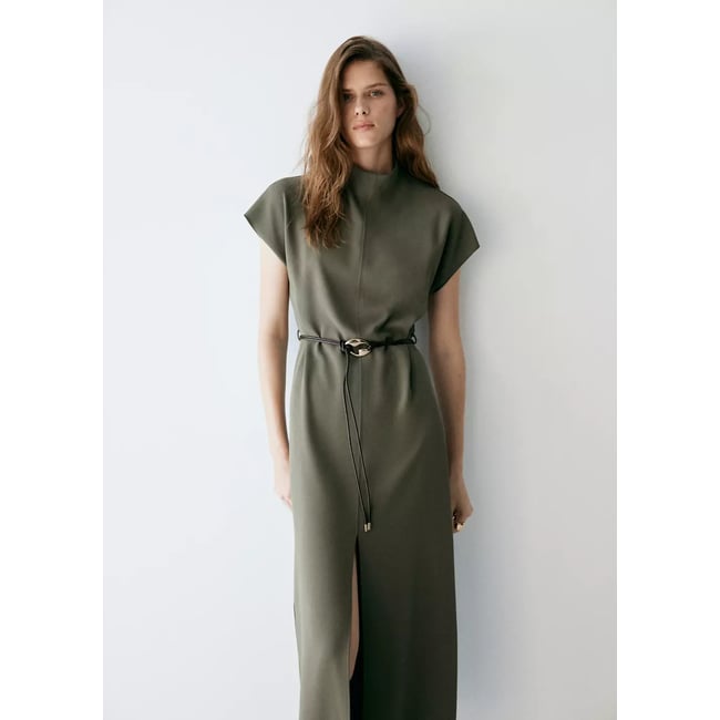 Veste à col montant avec ceinture marron <span itemprop=