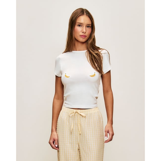 T-shirt en jersey broderies bananes BANANILIZ ecru <span itemprop=