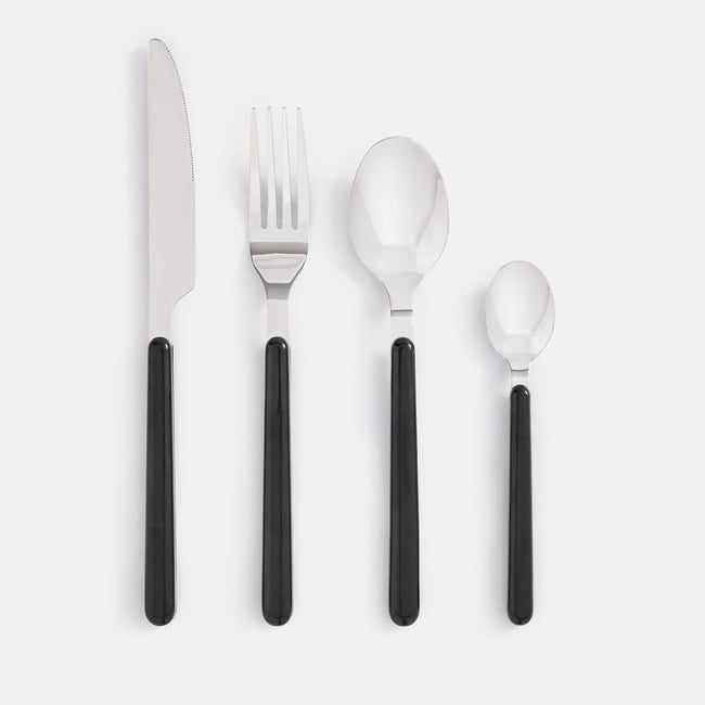 Ménagère 24 couverts en inox, manches noirs, TAIA Couleur noir <span itemprop=
