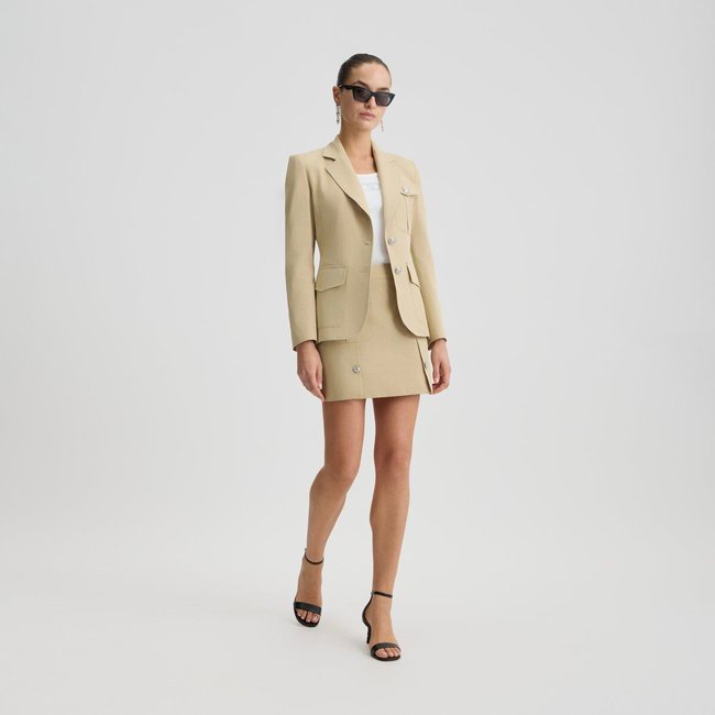 Blazer en coton mélangé beige <span itemprop=