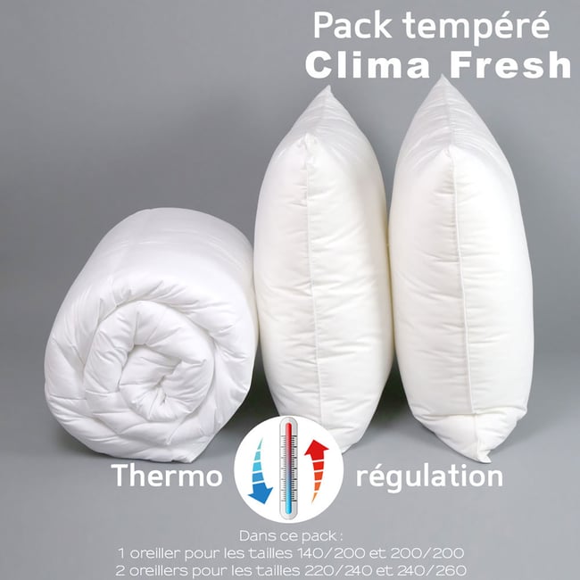 Pack Clima Fresh Thermorégulation couette TEMPEREE+oreiller Couleur blanc <span itemprop=