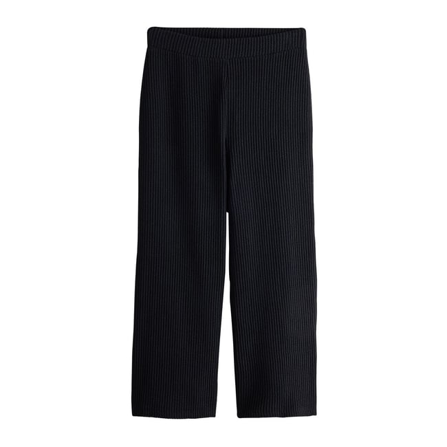 Pantalon large à texture côtelée noir <span itemprop=