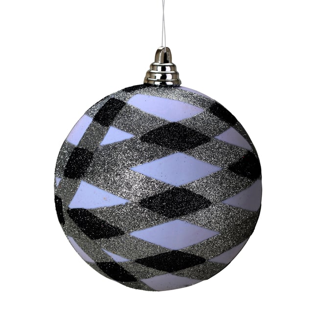 Boule de décoration de sapion de Noël pailletée  Blanc argenté et noir Couleur noir <span itemprop=