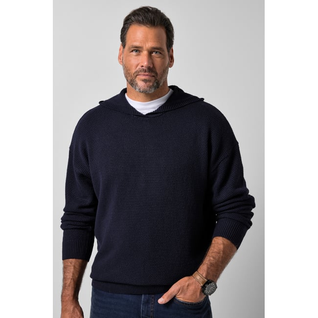 Sweat à capuche, maille grossière bleu marine <span itemprop=