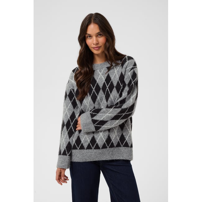 Pullover tricoté noir gris blanc black/gm/white argyle <span itemprop=
