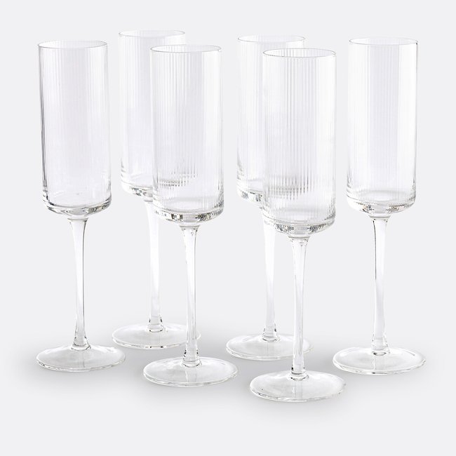 Set of 6 Stria Ribbed Glass Champagne Flutes transparent LA REDOUTE INTERIEURS