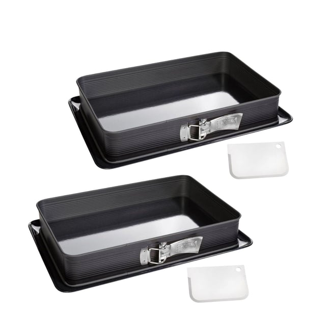 Ensemble de 2 Moules à charnière rectangulaire émaillé DELUXE noir <span itemprop=