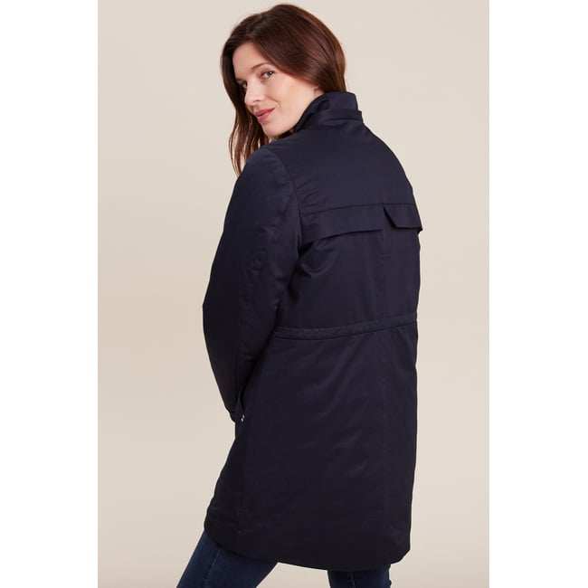 Parka cintrée capuche imitation fourrure bleu foncé <span itemprop=