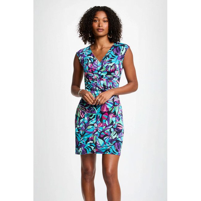 Robe courte ajustée imprimée multicolore <span itemprop=