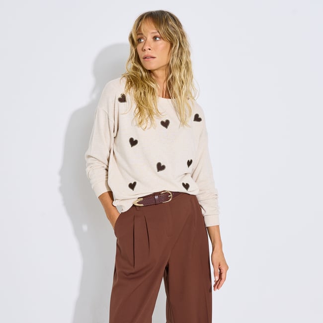 T-shirt motifs cœurs beige <span itemprop=