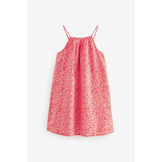 Robe à liens sans manches à col rond rouge à petites fleurs <span itemprop=