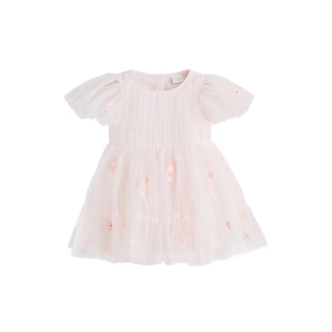 Robe brodée en mesh grandes occasions rose pastel <span itemprop=
